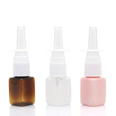 China Medicine TOSUN 10ml PET Nasal Spray Plastic Bottle Amber Pink Clear Empty MIni Small Pocket Square With Straight Spout Nasal Sprayer for sale