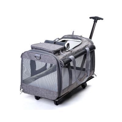 China Viable Wholesale Multifunctional Outdoor Collapsible Pet Trolley Crate Cat Carrier Dog Bags With Wheels for sale