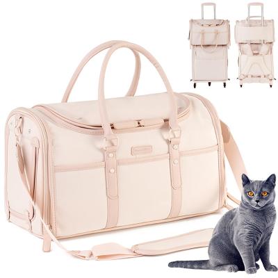 China Pet Case Rolling Dog Cat Trolley Wheel Travel Luggage Bag Portable Foldable Luxury Strollers for sale