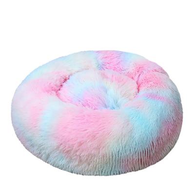 China Wholesale Breathable Soft Warm Round Plush Donut Plush Cushion Sofa Cat Dog Bed Pet Beds for sale