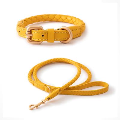 China Viable Highly Luxury Leather Dog Collar Recommend Dog Collar And Leash Set Braided Leather Dog Leash for sale