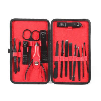 China Durable Manicure Tool Kit 15 Nail Clippers Set Black Pedicure And Manicure Set for sale