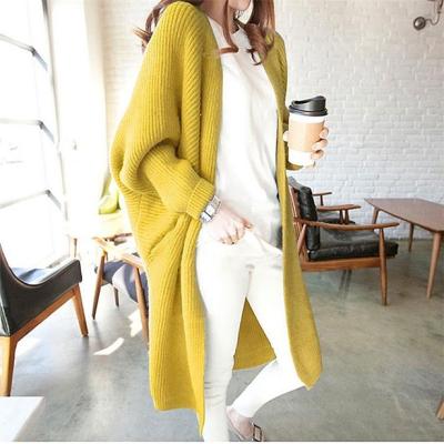 China Autumn Winter Korean Fashion Wholesale Anti-wrinkle Long Cardigan Batwing Wing Sleeve Loose Knitted Sweaters For Women for sale