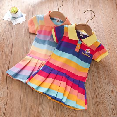 China Washable Girls Clothing Europe and USA Short Sleeve Polo Skirt Rainbow Girls Dresses Sample Available for sale