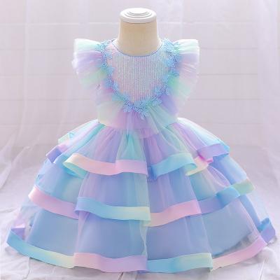 China Washable Chilperformance Girls Clothing Soft Sleeveless Rainbow Dress Dressesr Gauze Dress For Girls for sale