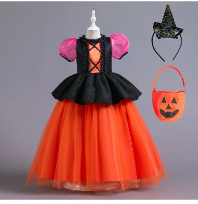 China 2022 Washable Pleat Princess Dress Cosplay Witch Mesh Gauze Dress Short Sleeve Ball Halloween Bubble Sleeve Pumpkin Girl Clothing for sale