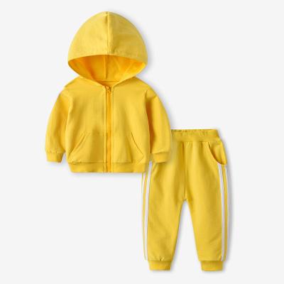 China Washable Spring Girl Clothing Set Hooded Sweatshirt Zipper Leg Pants Boys And Girls Sports Solid Color Casual Set Two Piece Set for sale