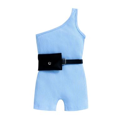 China Anti-shrink children's clothing Europe and America best-selling fashion slanted shoulder jumpsuit girl's clothing sample available for sale