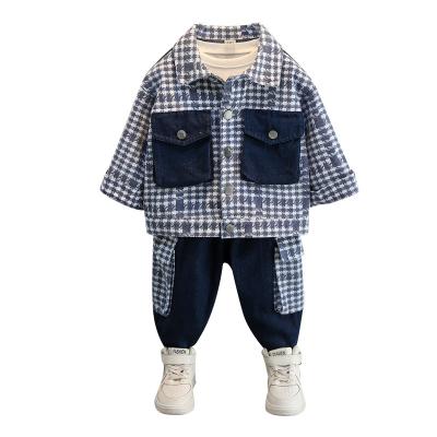 China Washable Kids Clothing 2022 New Design Two Piece Set Boys Plaid Coat And Pants Casual Kids Clothing for sale