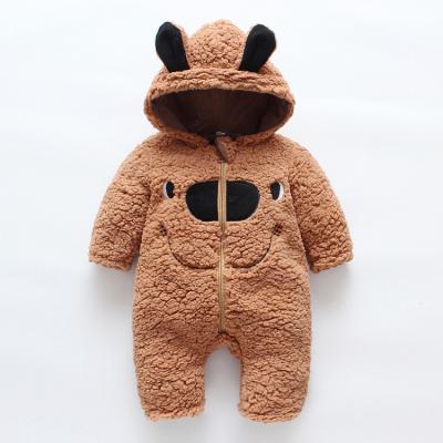 China Cozy Baby Clothes Newborn Toddler Clothing Baby Clothes Romper Bear Embroidered Wool Winter Babi Romper Baby Coral Jumpsuit for sale