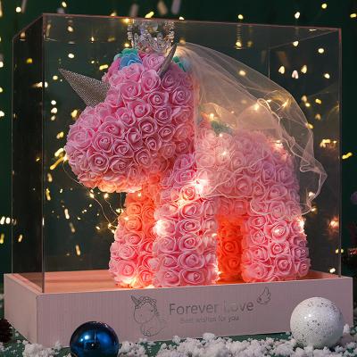 China Wholesale Unicorns 2021 Valentine Mother's Day Gift Wedding Party Decoration Unicorns Foam Rose Teddy Bear Flower for sale