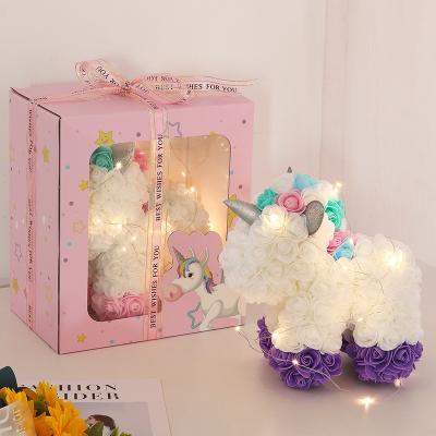 China Artificial Mythical Foam Rose Bear Simulation Beast Rose Flower Unicorn Handmade Flower Novelty Gifts For Christmas Valentines Gift Set for sale