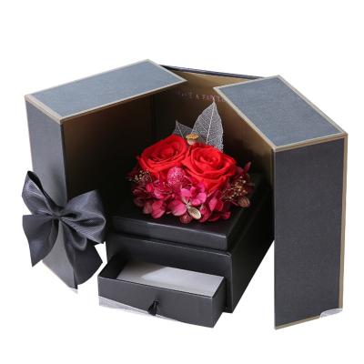 China Europe Christmas Valentine's Day Eternal Flowers Dried Flowers Preserved Fresh Jewelry Gift Box Double Door Bow Necklace Box for sale