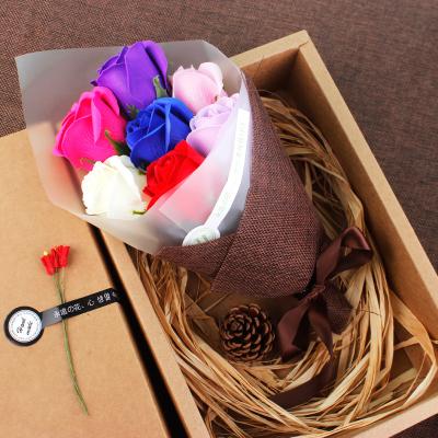 China Europe Artificial Flower Rose For Home Decor Valentine's Day Gift 7 Roses Soap Flower Creative Gift Soap Fower Bouquet 2021 New for sale