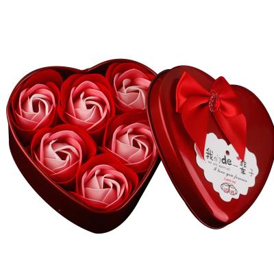 China Europe artificial flower heart shape iron box soap roses flower metal gift box for 2021 valentines day mother GIF for sale