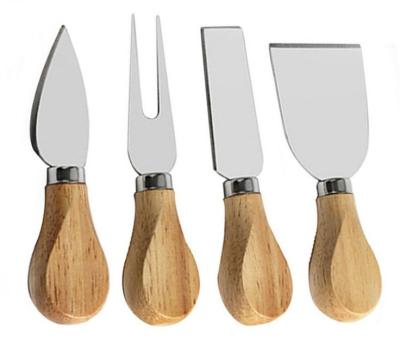 China Sustainable Custom Mini Bamboo Wooden Handle Stainless Steel Cheese Tools Cheese Spreader Knife Set for sale