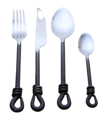 China Small MOQ OEM Workable Knotted Handmade Forged Black Stainless Steel Handle Copper Flatware Cutlery Set for sale