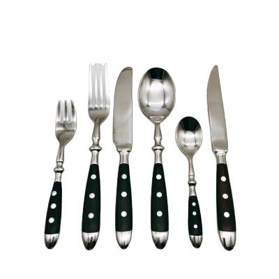 China Sustainable Food Safe Stainless Steel Bakelite Copper Flatware Restaurant Forged Cutlery Set for sale