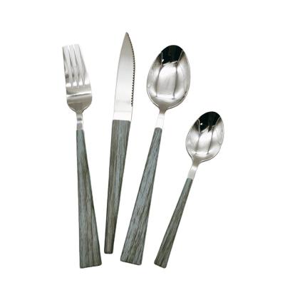 China Plastic Flatware Sets Stainless Steel Knife Dessert Spoon Fork Soup Spoon Rice Viable Set for sale