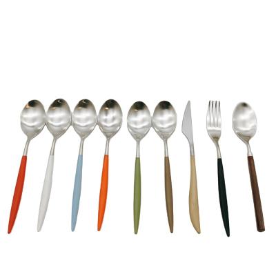 China Viable Resin POM Bakelite Handle Flatware Spoon Forged Stainless Steel-Copper Fork Cutlery Set for sale