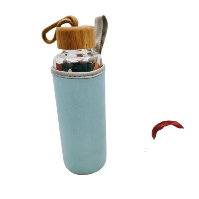 China Sustainable Borosilicate Glass With Silicate Sleeve Water Bottle With Natural Bamboo Lid for sale