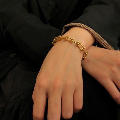 China Punk Gold Shaped Geometric Chunky Chain Bracelet Fashionable Custom Women's Gold U Link Chain Gold Hip Hop Bracelet for sale