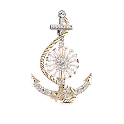 China 2021 new arrivals high quality luxury brooch CZ boat anchor pin brooches women for sale