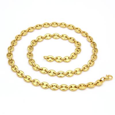 China Fashion Hip Pop Gold Plated Stainless Steel Necklace Blown Sailor Chain Necklace Sets Jewelry for sale