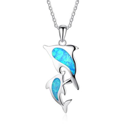 China 925 Silver Silver Blue Fire Opal Jewelry Dolphin Pendant Necklace Gifts For Mum for sale