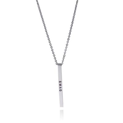 China Wholesale Fashion Punk Simple Engraved Stainless Steel Letter 925 Long Bar Sterling Silver Pendant Necklace for sale