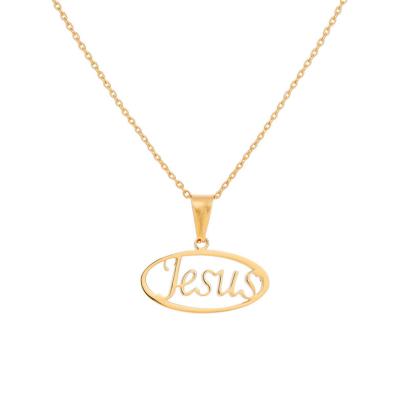 China Stainless Steel Religious Jewelry 18k Gold Plated Jesus Name Necklace Jesus Piece Pendants Chains for sale