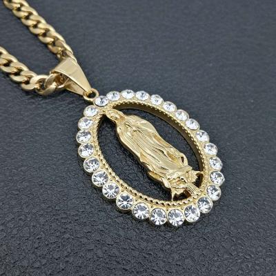 China Simple Hot Sale Religious Jewelry Gold Plated Stainless Steel Crystal Zircon Virgin Mary Necklace for sale