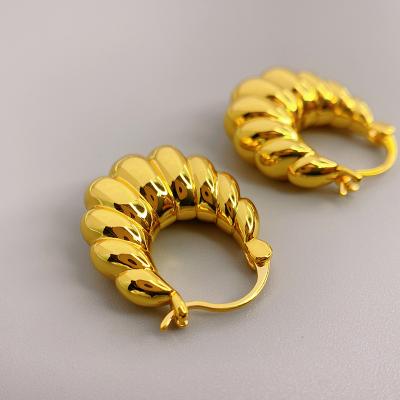 China Fashion TRENDY Gold Plated Rope Circle Wire Hoop Earrings Large Thick Round Chunky Twisted Single Earring For Women for sale