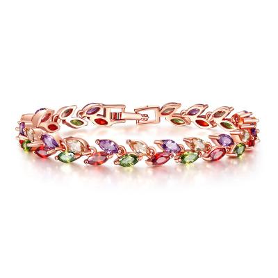 China None Shape Indian Crystal Willow Custom Copper Lady Zircon Bracelet With Colored Stone Bijouterie Bracelet for sale