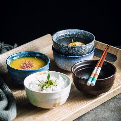 China Sustainable High Temperature Household 4 Inch Personalized Pottery Soup Noodle Rolls Japanese Tableware Rice Bowls for sale