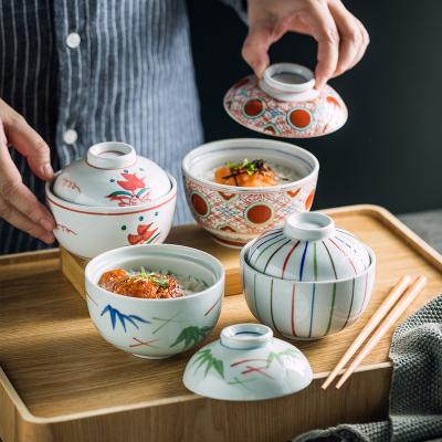 China Wholesale Household Cheap Handmade Japanese Salad Kitchen Stocked Mixing Soup Bowls Set Ceramic Noodle Bowl With Lid for sale