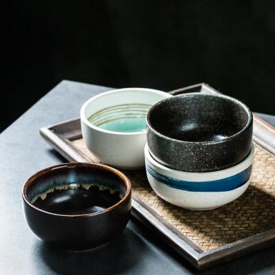 China Food Grade Ware Japanese Handmade Soup Rolls Retro Mini Ceramic Reactive Luster Rice Bowl for sale