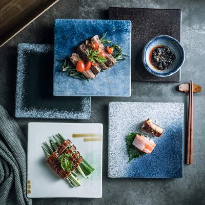 China Japanese restaurant tableware snack plate creative gradient sushi stocked blue ceramic square dishes for sale