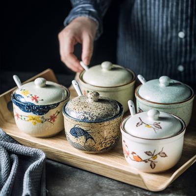 China Japanese Kitchenware Accessories Stocked Around Condiment Spice Pot Sugar Salt Pepper Seasoning Jar Ceramic Set for sale