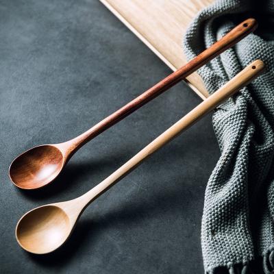 China Hot Selling Sustainable Kitchen Utensil Long Wooden Cooking Spoon Coffee Tea Spoon Wooden Spoon For Soup for sale