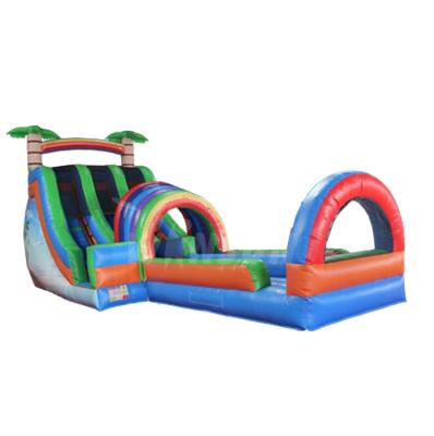 China Custom PVC inflatable water slide for sale, double lane water slide with pool for sale