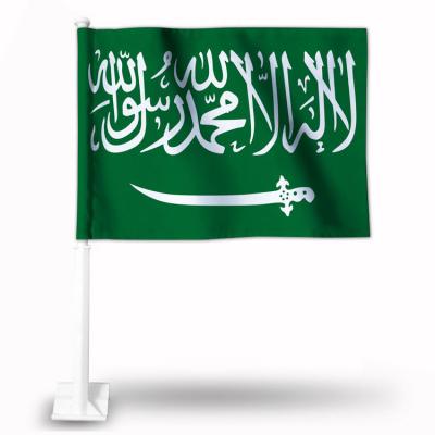 China FLYING 30x45cm Saudi Arabia Car Window Polyester Flag With Customizable Plastic Pole for sale