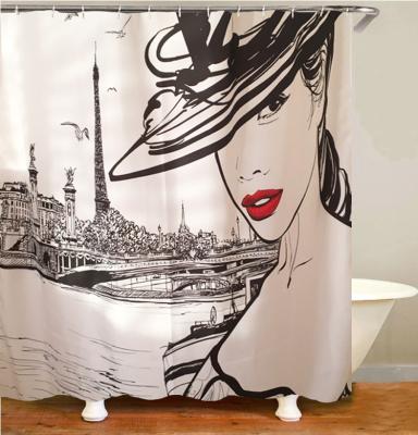 China Factory Price Stocked Custom Design Printed Polyester Shower Curtain For Bathroom Decoration for sale