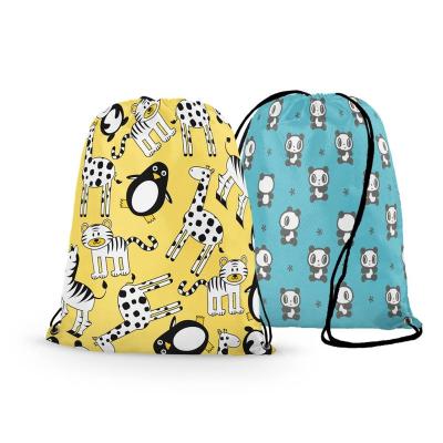 China Buying Custom Cheap Price Promotion Bags Cartoon Animals Pattern Design Polyester Drawstring Backpack Customizable for sale