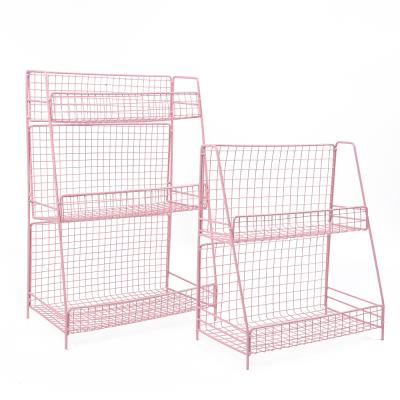 China Eco-friedly three layers storage wire baskets for shelves iron frame storage metal wire storage basket for kitchen and bathroom for sale