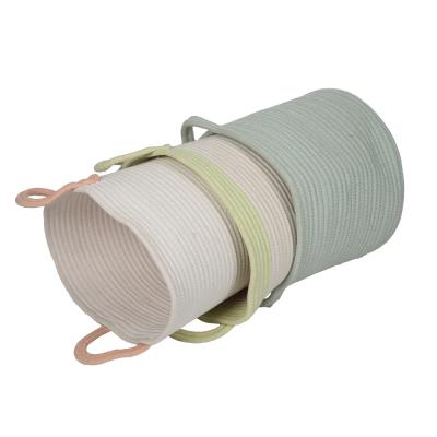 China Sustainable Natural Stackable Foldable Thick Cotton Rope For Basketry Handmade Cotton Rope Basket With Handle for sale