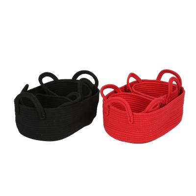 China Viable Natural Thick Cotton Rope Folding Storage Basket 2 Set For Basketry Cotton Rope Storage Basket With Handle for sale