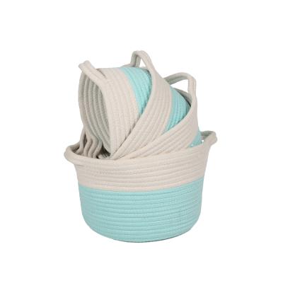 China Sustainable Natural Folding Basket Cotton Storage Rope Basket Set Of 4 Cotton Rope Storage Basket For Clothes Storage With Handle for sale