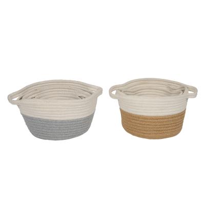 China 3 Per Baskets Sustainable Natural Stackable Handmade Cotton Rope Cube Shelf Storage Cotton Rope Woven Laundry Basket With Handle for sale