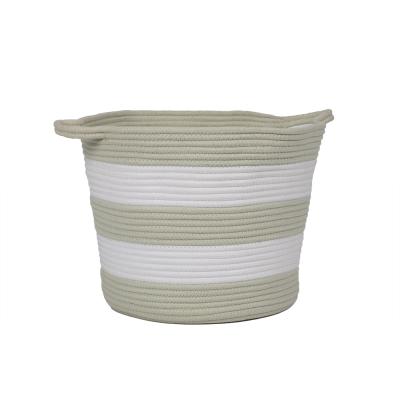 China Sustainable Natural Stackable Handmade Folding Storage Basket Woven Cotton Rope Storage Basket With Handle for sale